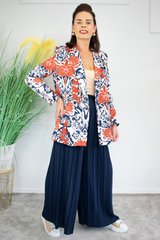 Larissa Print Blazer in Rust and Navy
