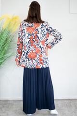 Larissa Print Blazer in Rust and Navy