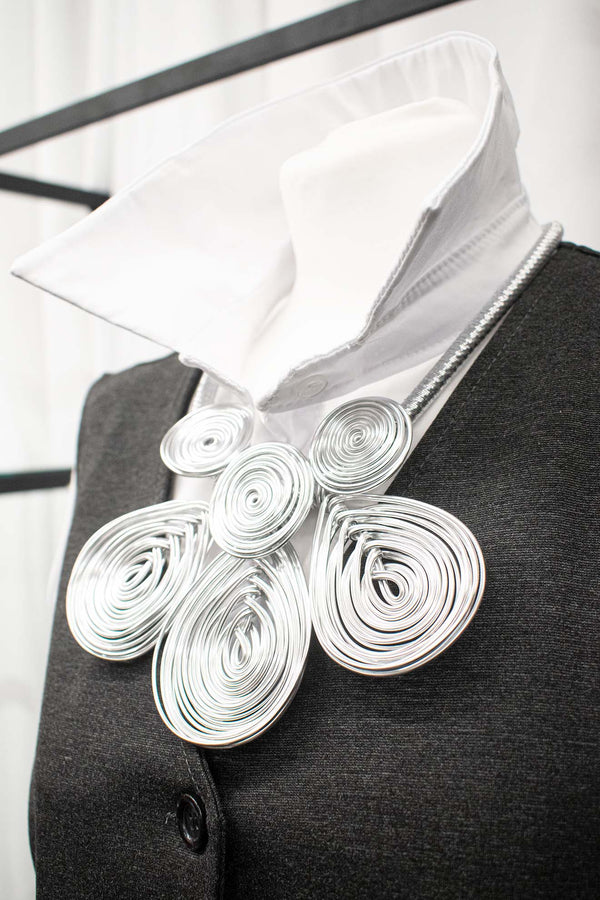 Statement Petal Twisted Wire Necklace in Silver