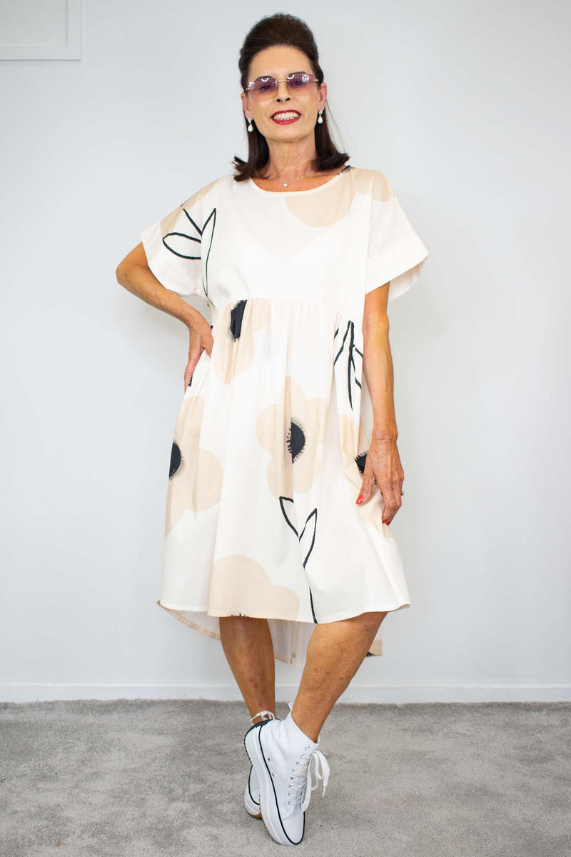 Phillie Print Dress in Beige