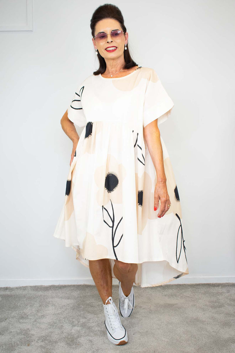 Phillie Print Dress in Beige