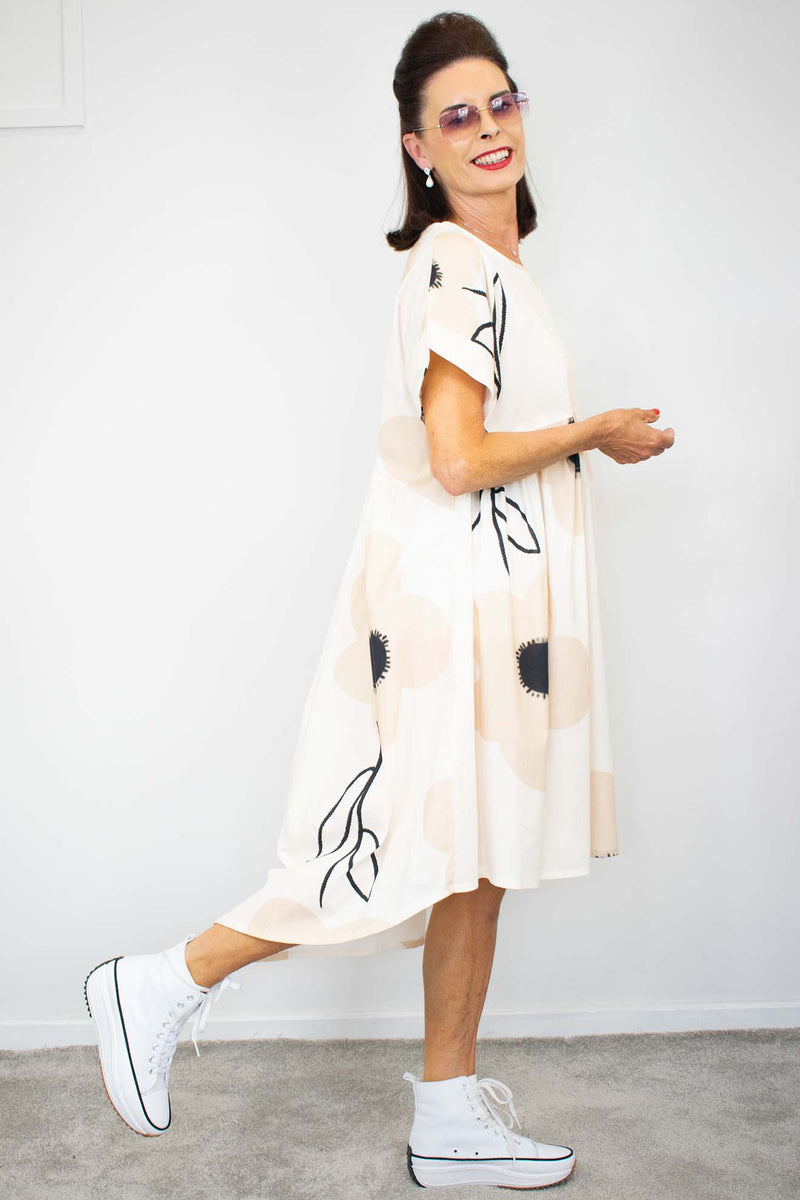 Phillie Print Dress in Beige