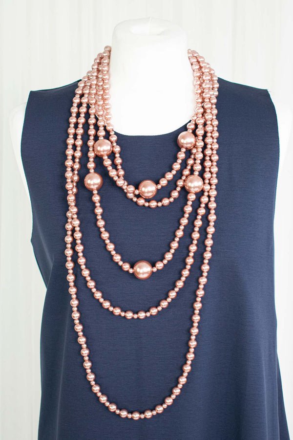 Longline Layered Pearl Necklace in Rose Gold