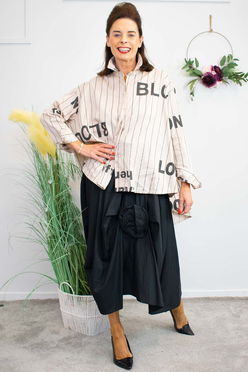 Purdy Pinstripe Letter Shirt in Warm Beige