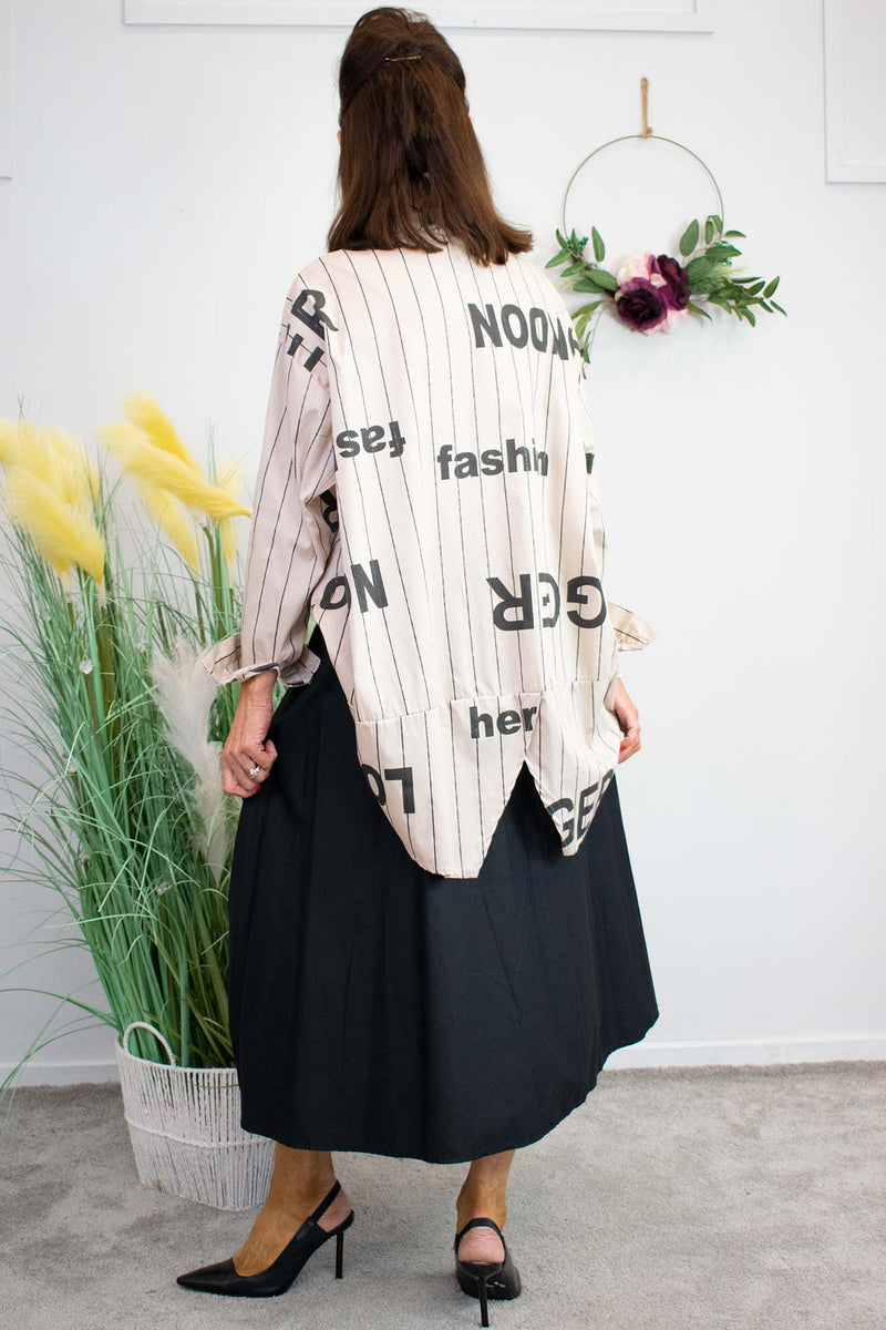 Purdy Pinstripe Letter Shirt in Warm Beige