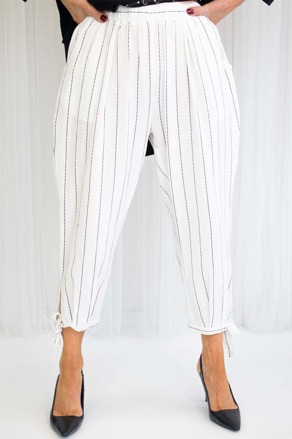 Bailey Balloon Pinstripe Trouser With Tie In Cream