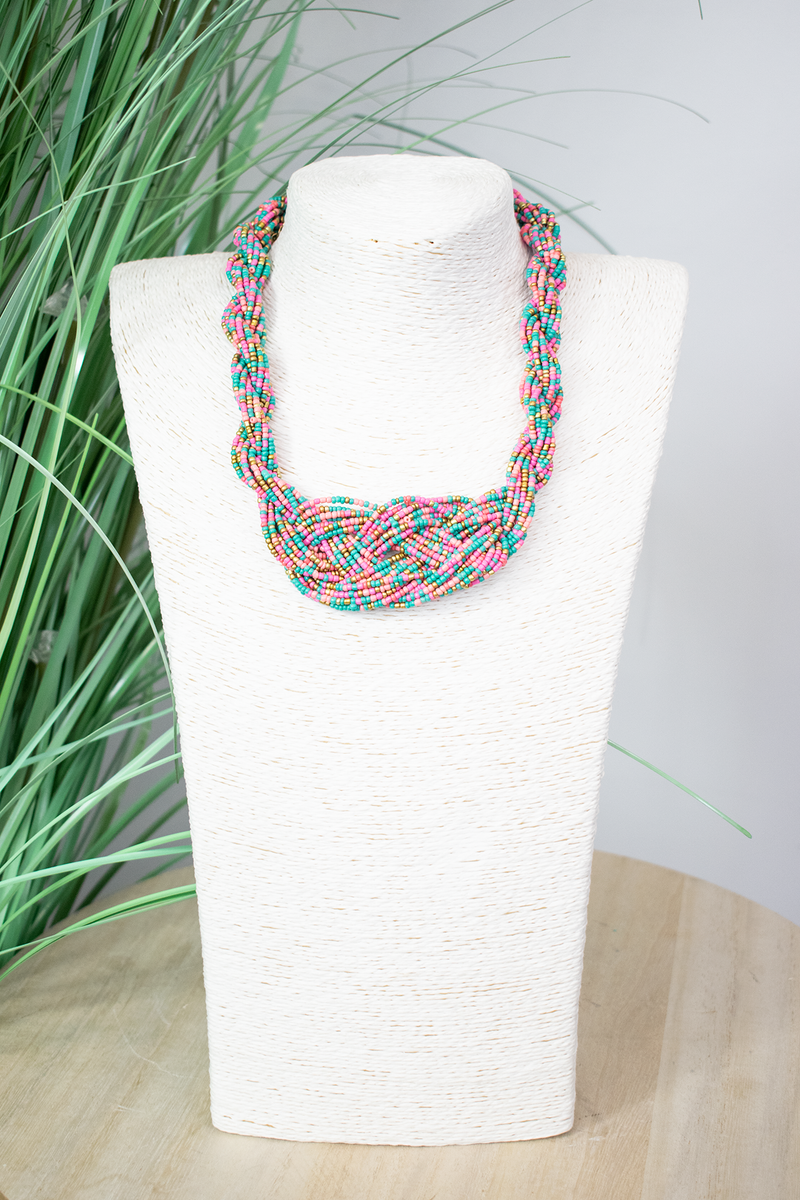 Beaded Plait Necklace in Turquoise
