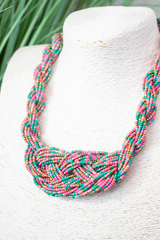 Beaded Plait Necklace in Turquoise
