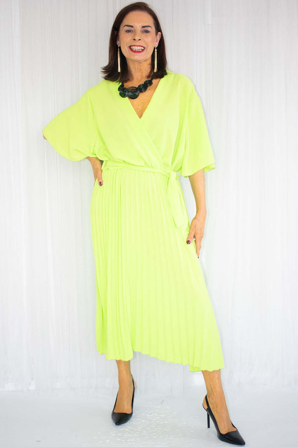 Tabitha Pleat Dress in Lime