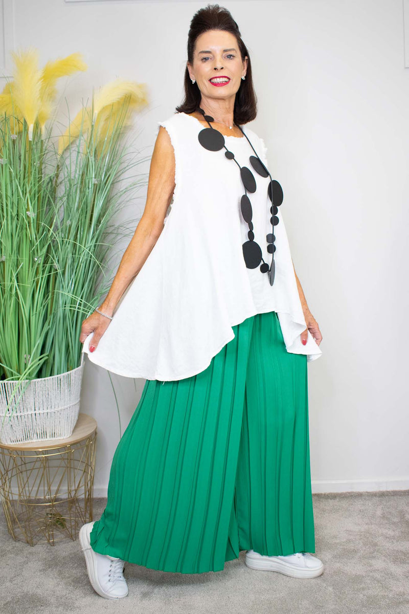 Pleated Palazzo Trouser in Jade Green