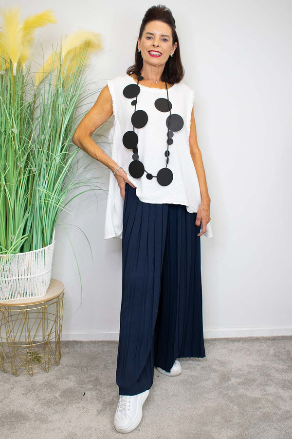 Pleated Palazzo Trouser in Navy