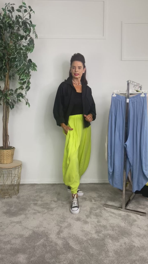 Looloo Linen Trouser in Lime Green