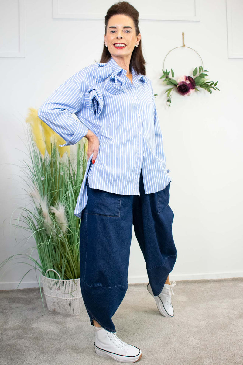 Roselyn Shirt in Wide Navy Pinstripe