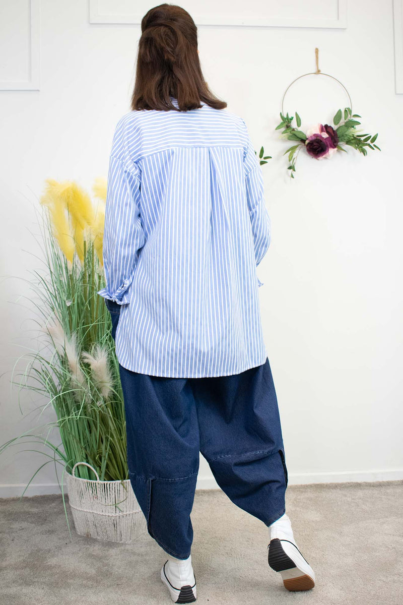 Roselyn Shirt in Wide Navy Pinstripe