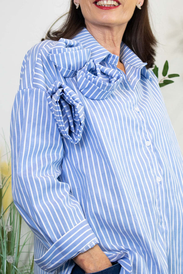 Roselyn Shirt in Wide Navy Pinstripe