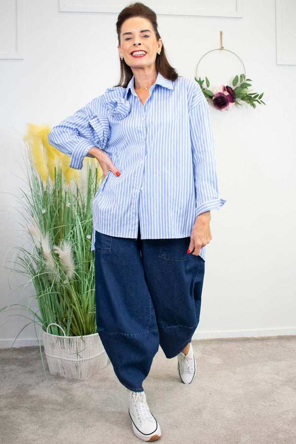 Roselyn Shirt in Wide Navy Pinstripe