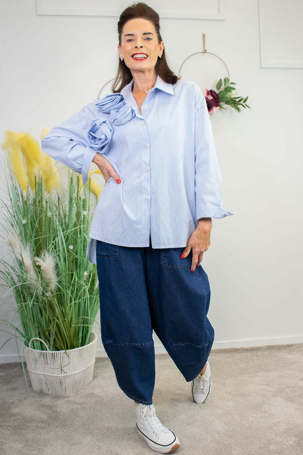 Roselyn Shirt in Thin Navy Pinstripe