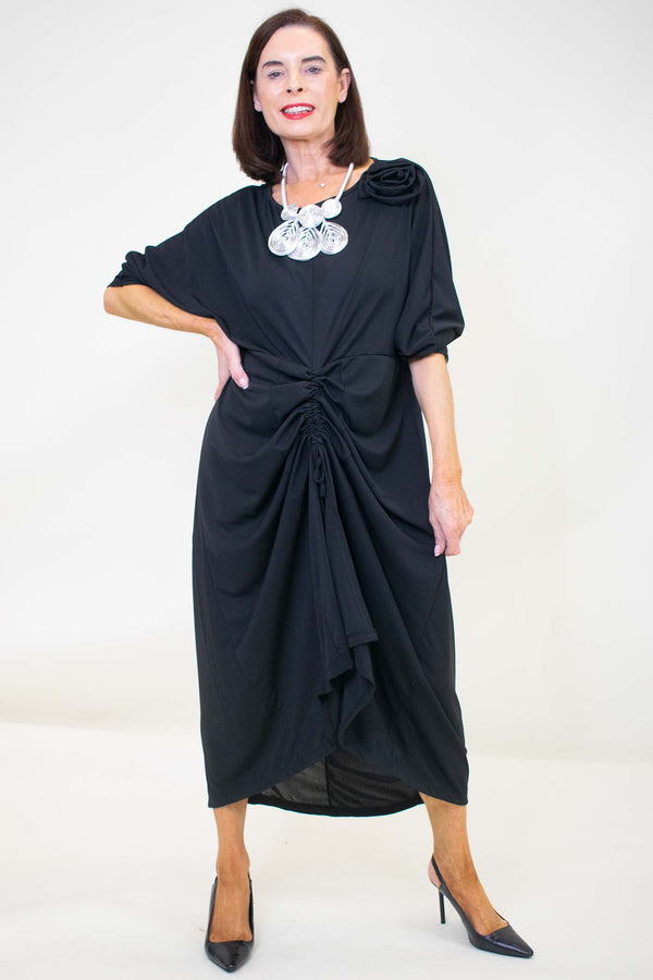 Rosie Ruched Dress in Classic Black