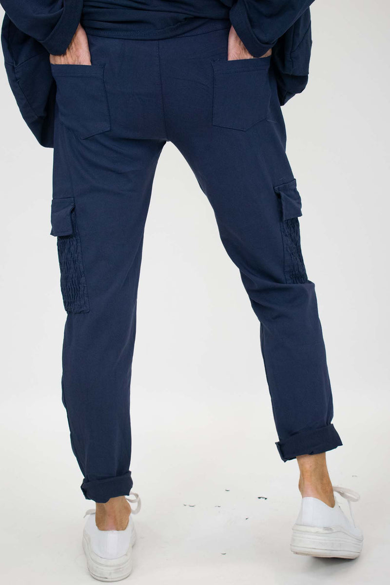 Ruched Pocket Magic Trouser in Navy