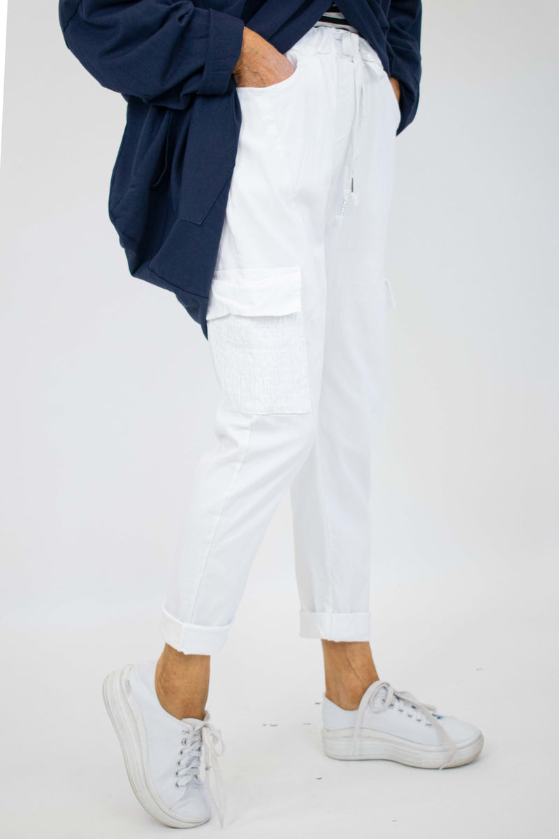 Ruched Pocket Magic Trouser in White