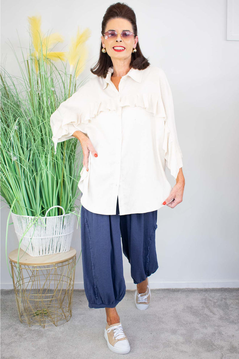 Rayna Ruffle Shirt in Light Beige