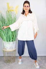 Rayna Ruffle Shirt in Light Beige