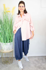 Rayna Ruffle Shirt in Light blush pink