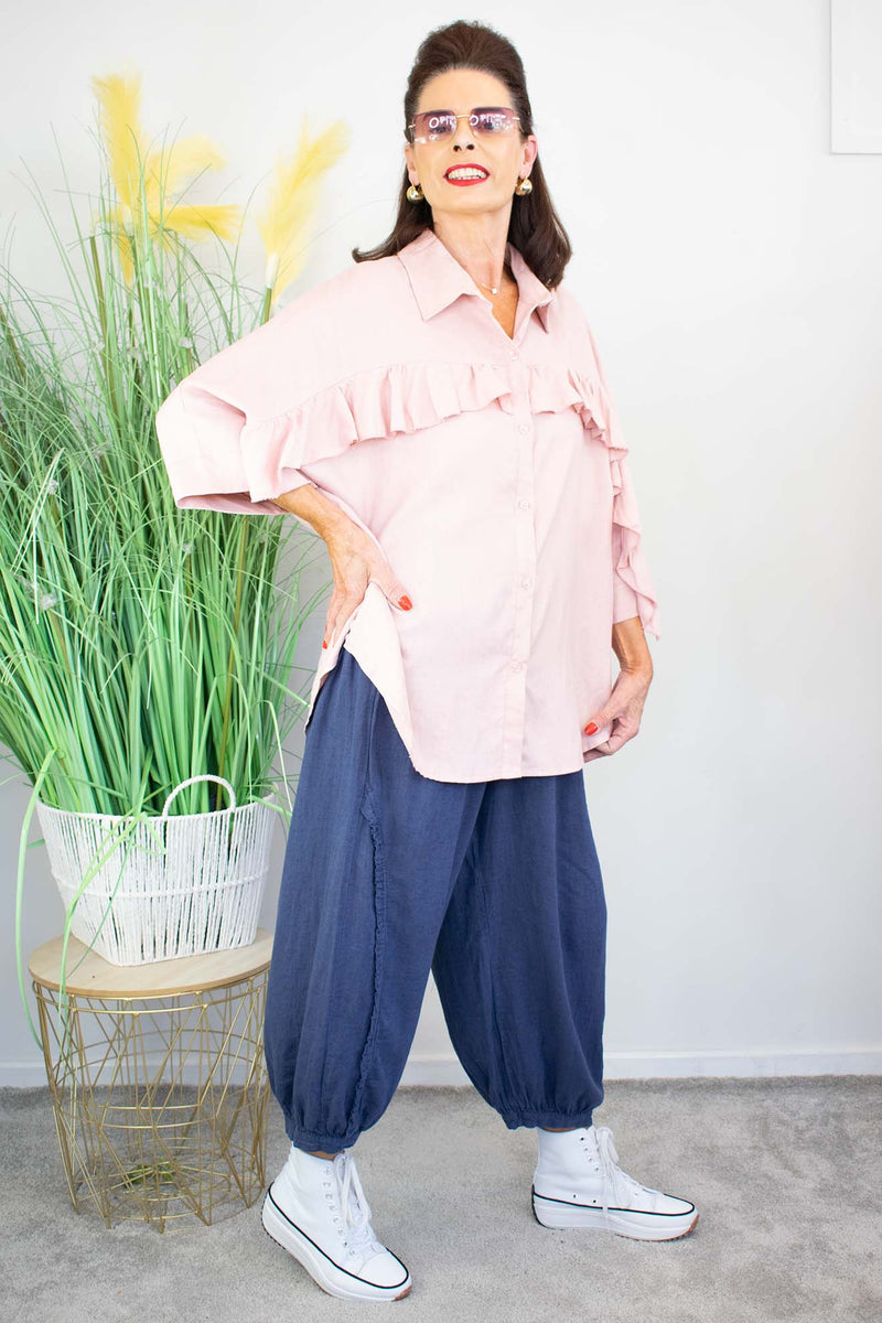 Rayna Ruffle Shirt in Light blush pink