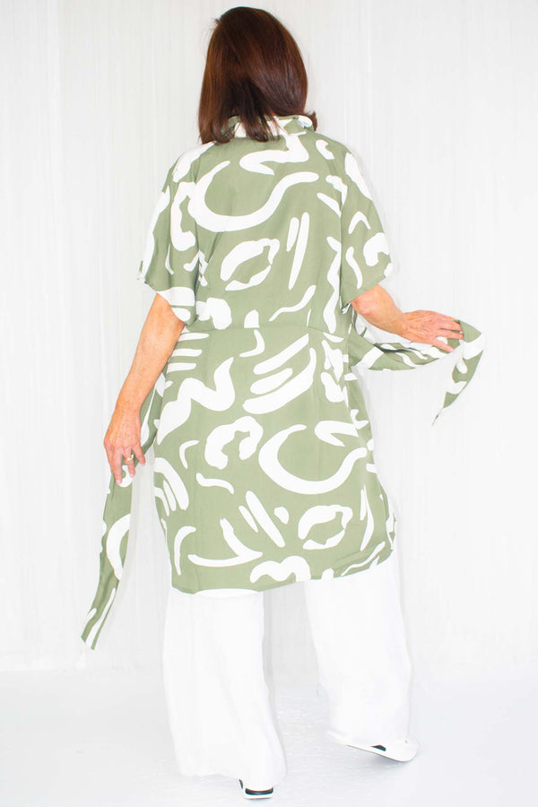 Annalise Patterned Shirt Dress/Tunic in Green Abstract