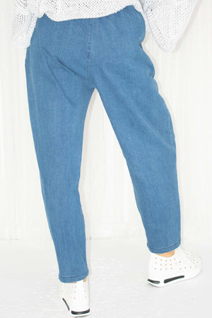 Dilly Denim Sequin Cocoon Trouser in Pre Wash