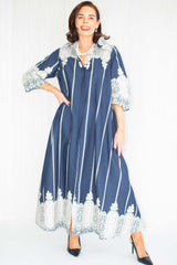 Luciana Pattern Shirt Dress in Navy with Beige