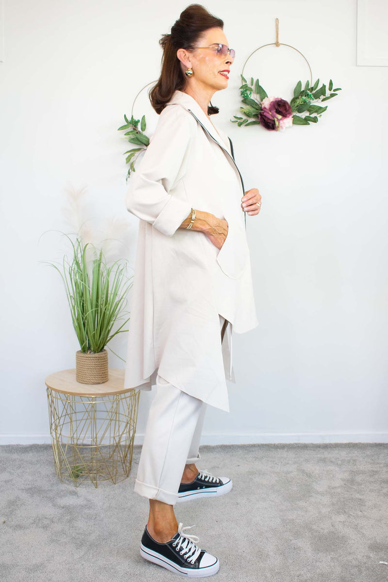 Carmen Zip Waterfall Jacket in warm beige