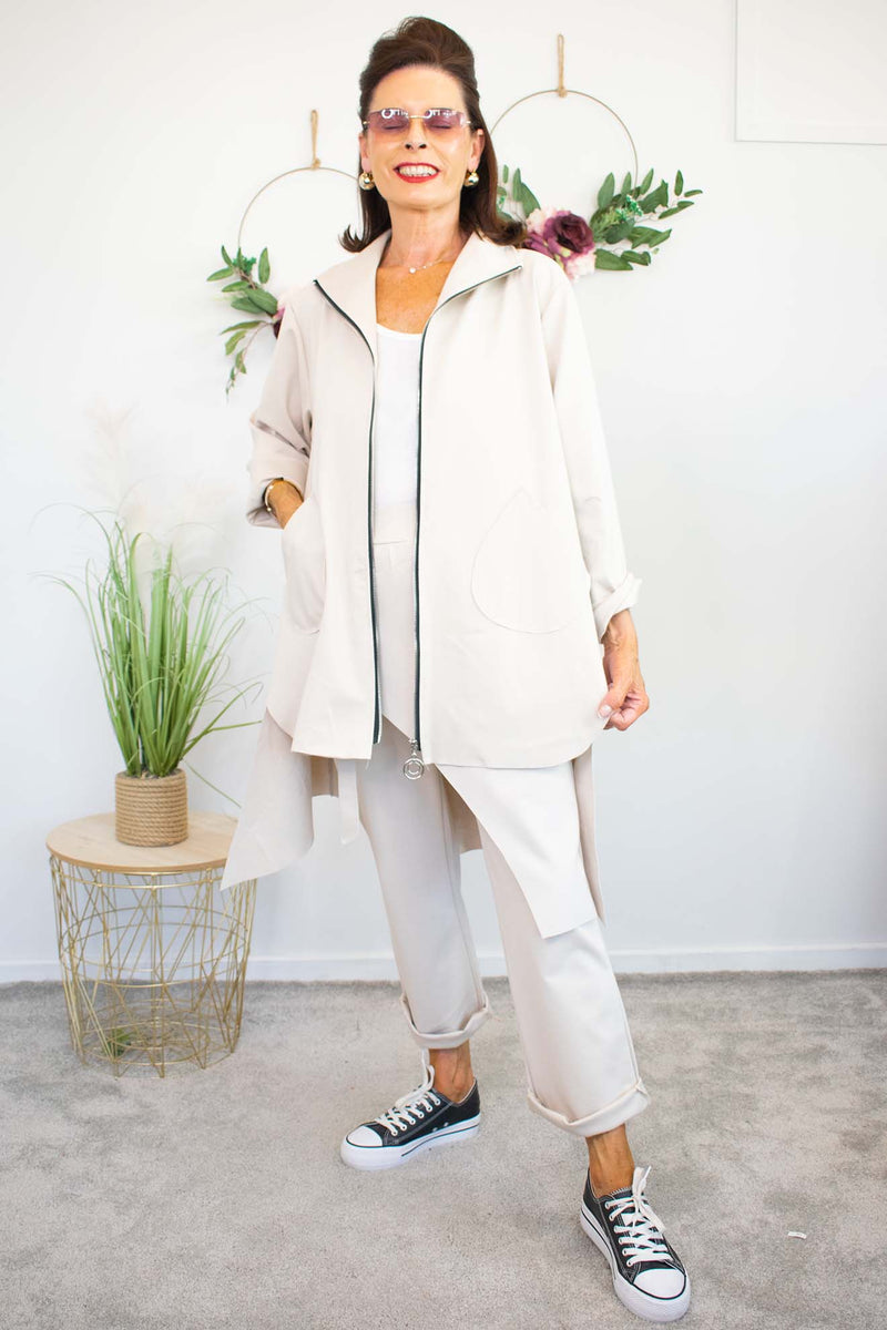 Carmen Zip Waterfall Jacket in warm beige