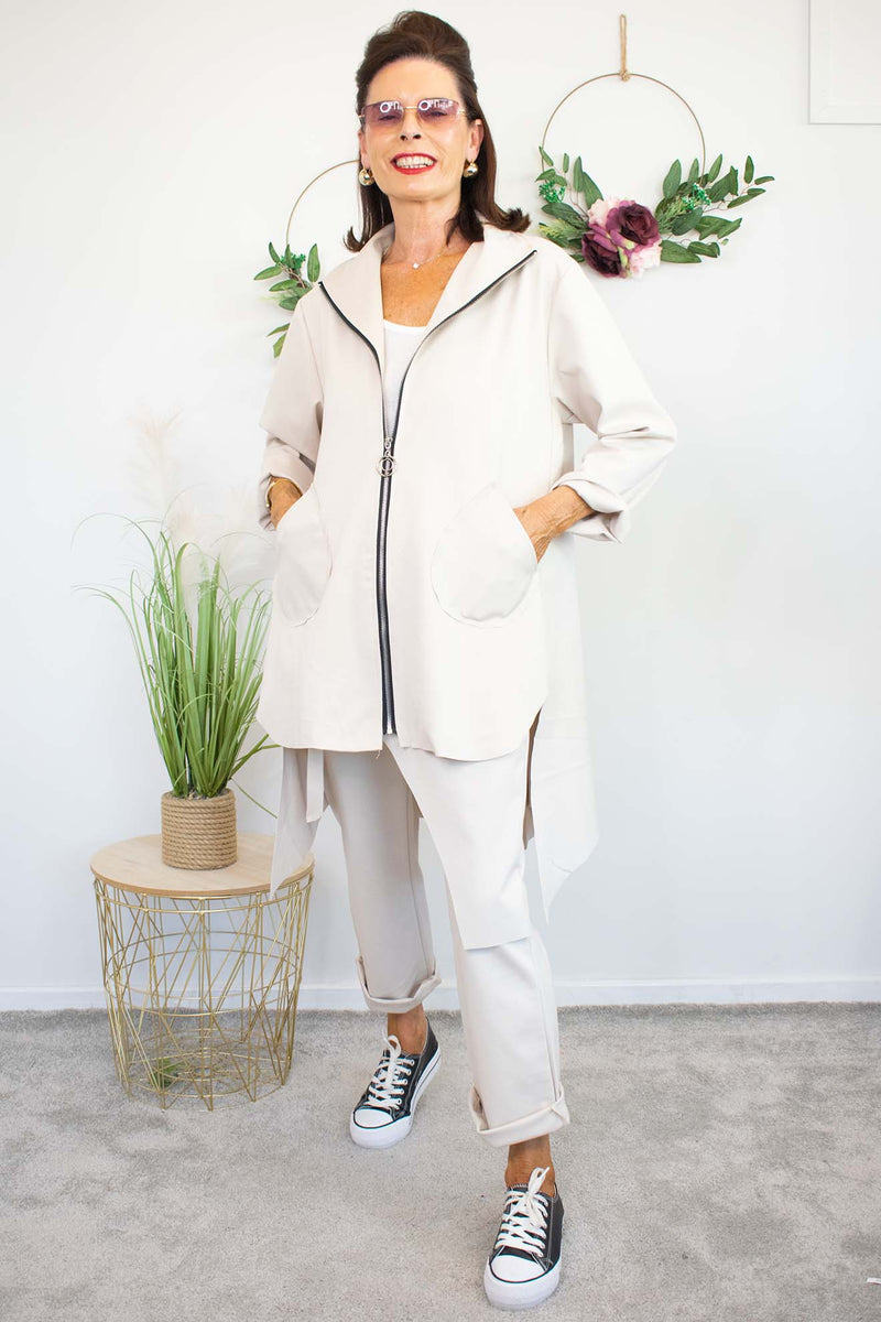 Carmen Zip Waterfall Jacket in warm beige