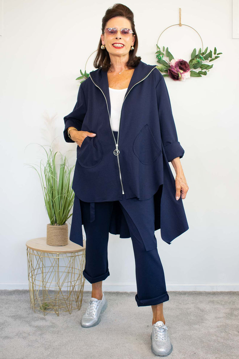 Carmen Zip Waterfall Jacket in Navy