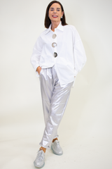Serena Silver Button Shirt in Crisp White -