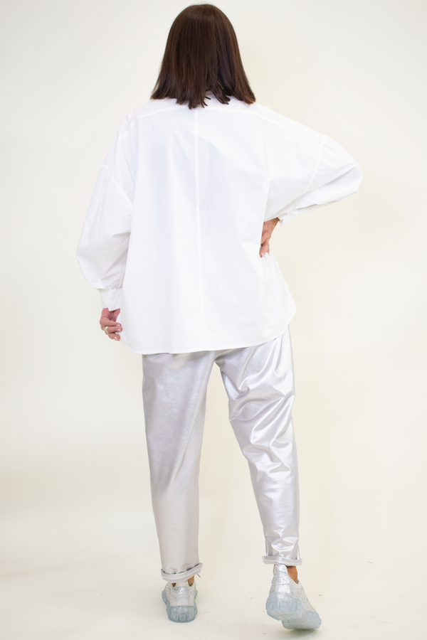 Serena Silver Button Shirt in Crisp White