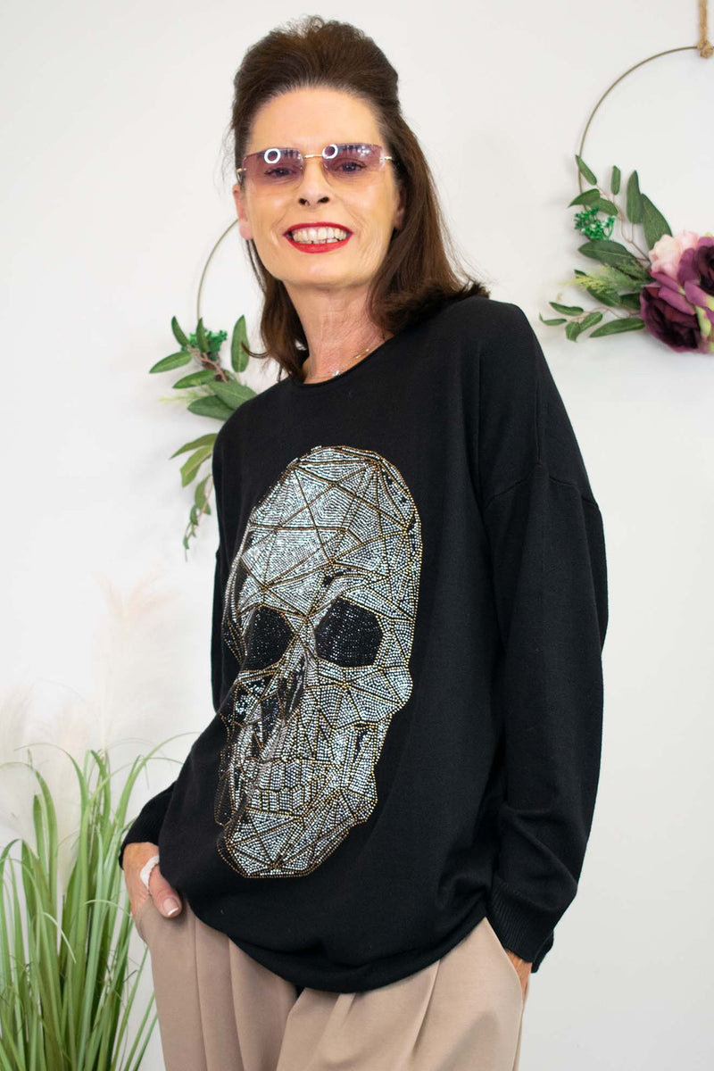 Tasha Skeleton Diamante Knit in Black