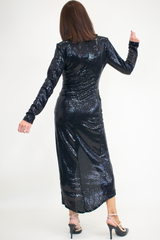 Luxury Sparkle Wrap Style Midi Dress in Classic Black