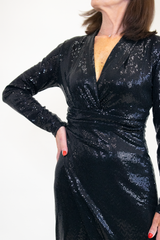 Luxury Sparkle Wrap Style Midi Dress in Classic Black