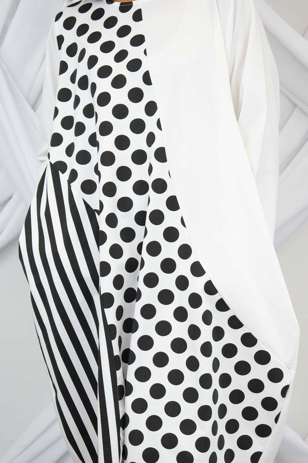 Tilly Polka Dot Cocoon Dress in White with Black