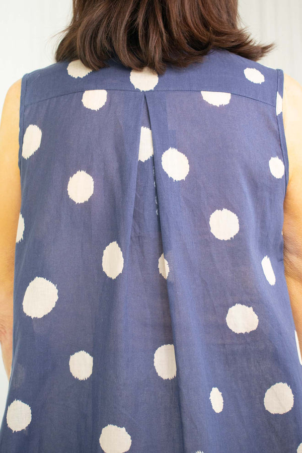 Sammie Spot Sleeveless Waterfall Top in Navy