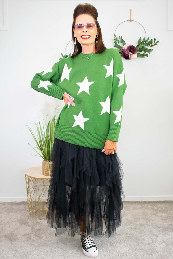 Simple Star Jumper in Jade Green