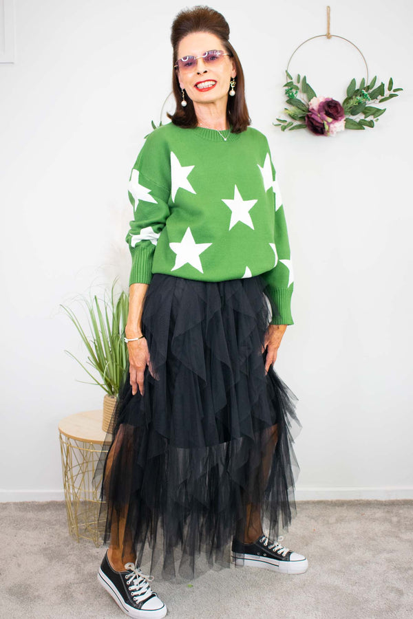 Simple Star Jumper in Jade Green