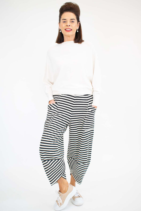 Luxury Versailles Stripe Cocoon Trouser in Black and Beige pre order delevery 10th february