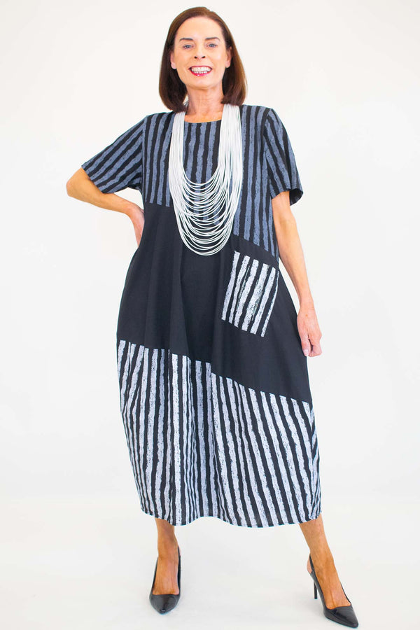 Sarah Stripe Cocoon Dress in Monochrome