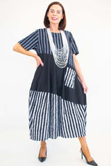 Sarah Stripe Cocoon Dress in Monochrome