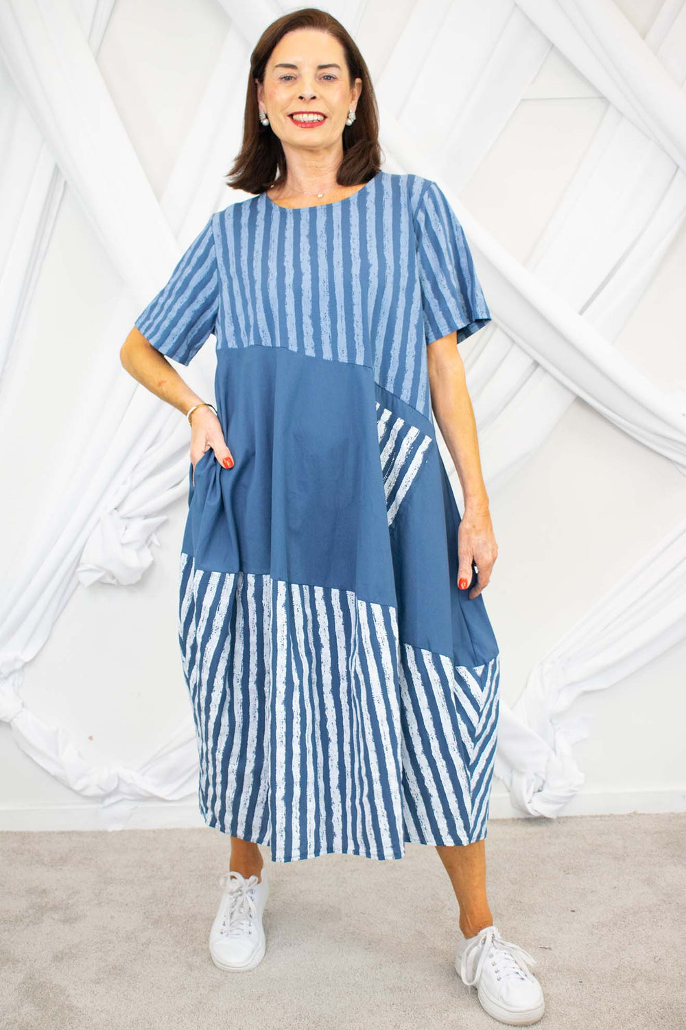 Ava Cocoon Dress In Denim Blue