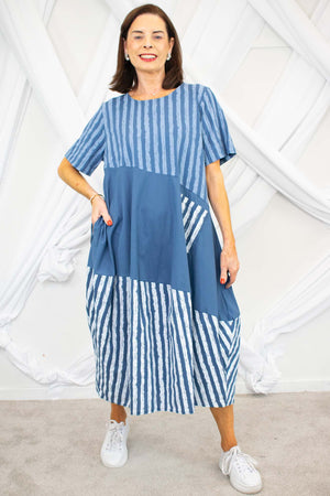 Ava Cocoon Dress In Denim Blue