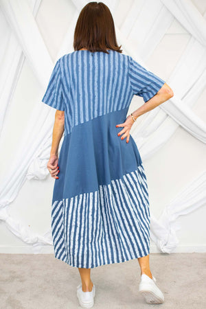 Ava Cocoon Dress In Denim Blue